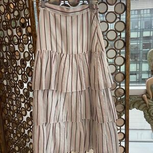 Jill Stuart Striped Ruffle Multi Color Midi Skirt